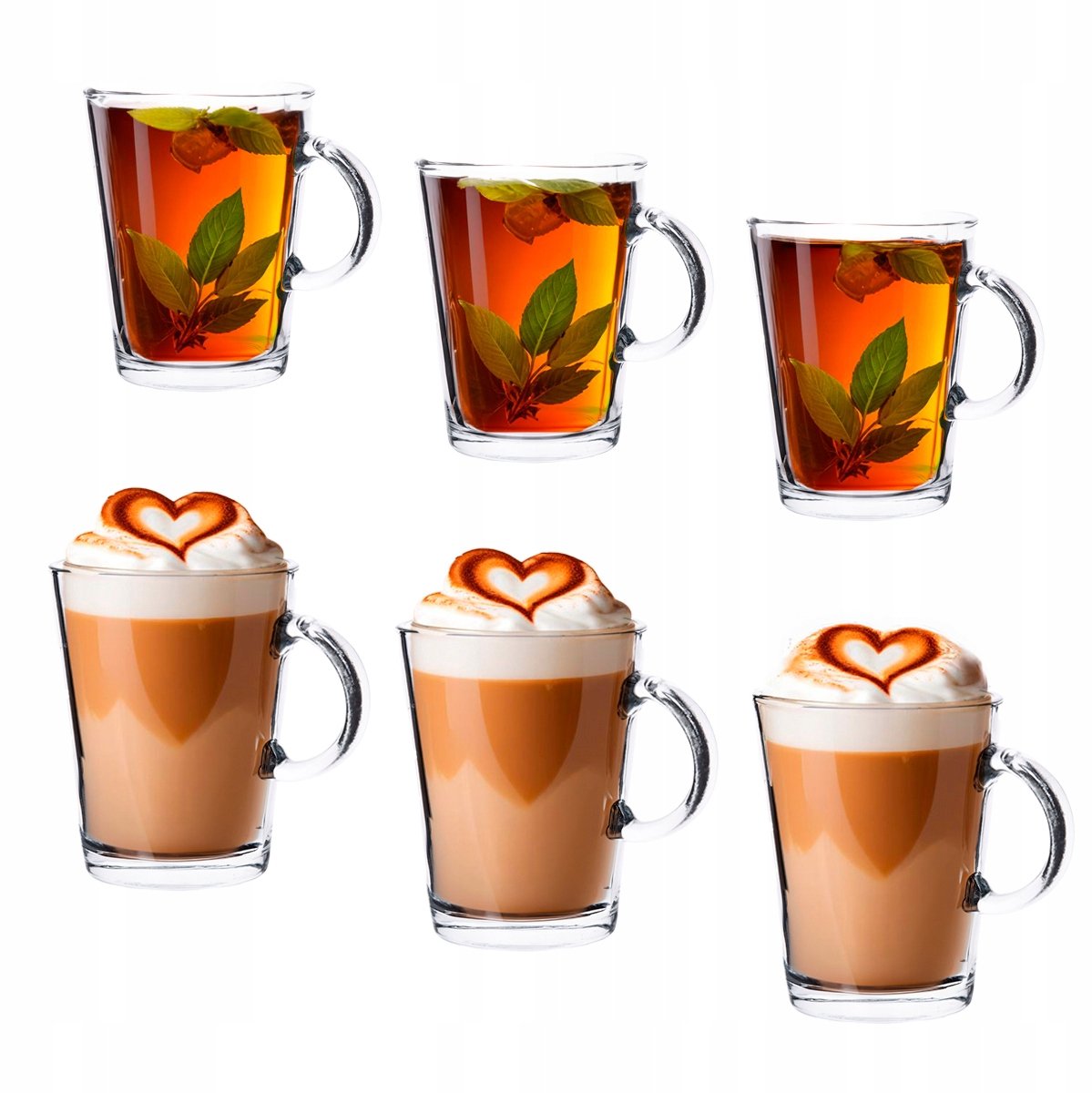 Atena Latte Glazen Set 420ml - 6 Stuks met Oor - Altom Design