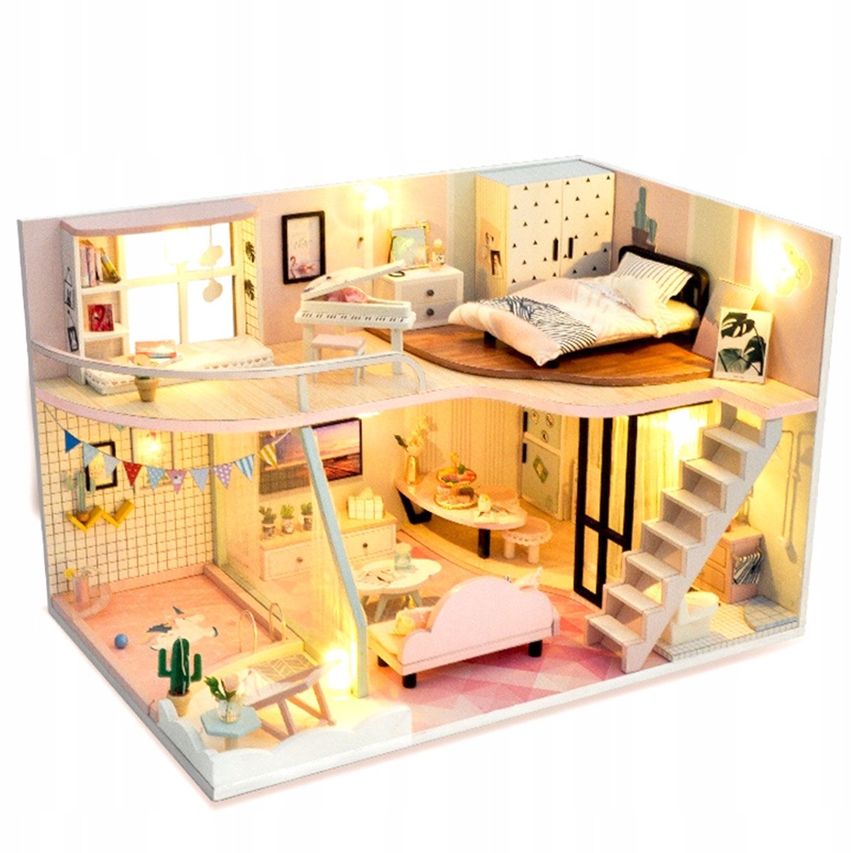 3D Houten Vakantiehuisje Model met LED Verlichting - DIY Bouwpakket