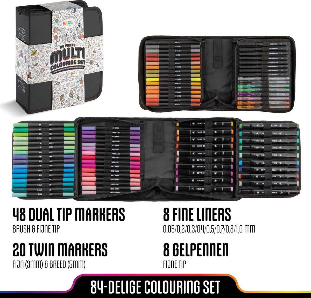 Stiften Set voor Volwassenen 84 stuks - Opbergwallet - Twinmarkers - Alcohol markers - Brushpennen - Fineliners - Gelpennen - Makkelijk opbergen - Joya Creative — afbeelding 8