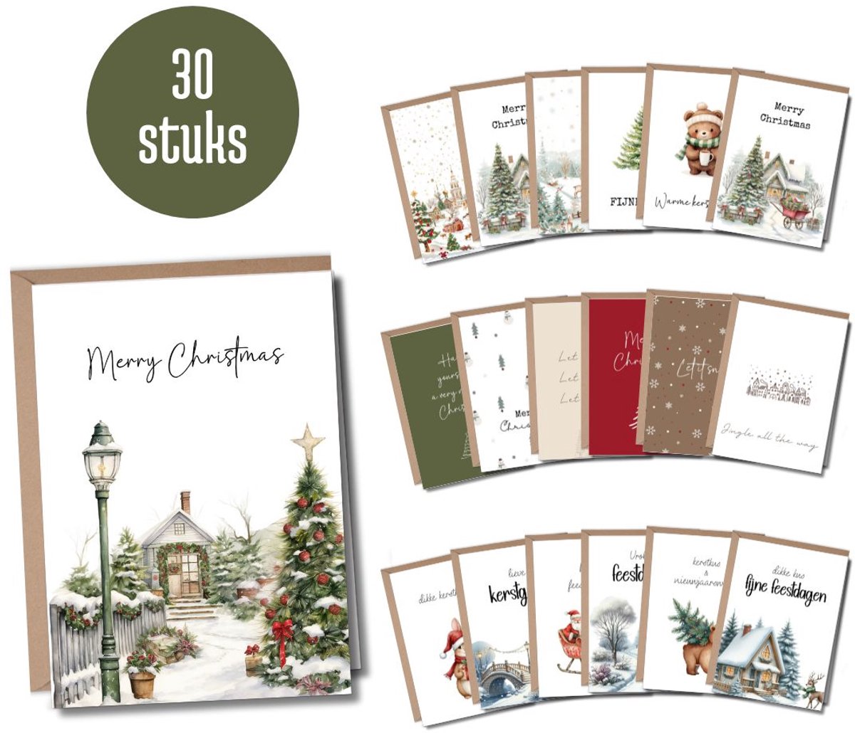 Luxe Kerstkaarten Set - 30 Wenskaarten met Enveloppen - A6 formaat - Kerstkaartjes - 30 stuks - Nieuwjaarskaarten - Duurzaam - Blanco - Origineel