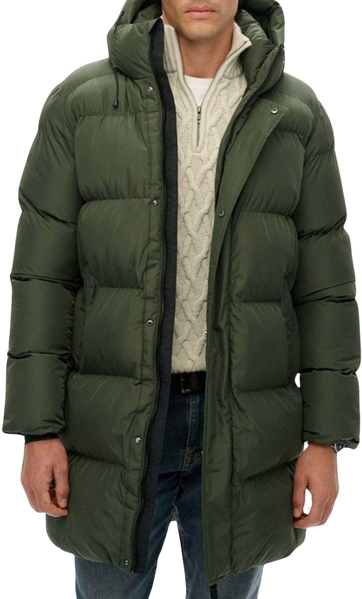 Superdry Fuji Padded Hooded Sports Puffer Mid Jas Heren Donkergroen