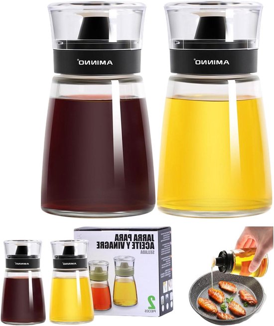 TrendPlain Oliedispenser, oliefles, 2-in-1 dispenser en spray, voor olijfolie en azijn, 470 ml, BPA-vrij, voor de keuken, barbecue, salades ( Zwart & Wit-2