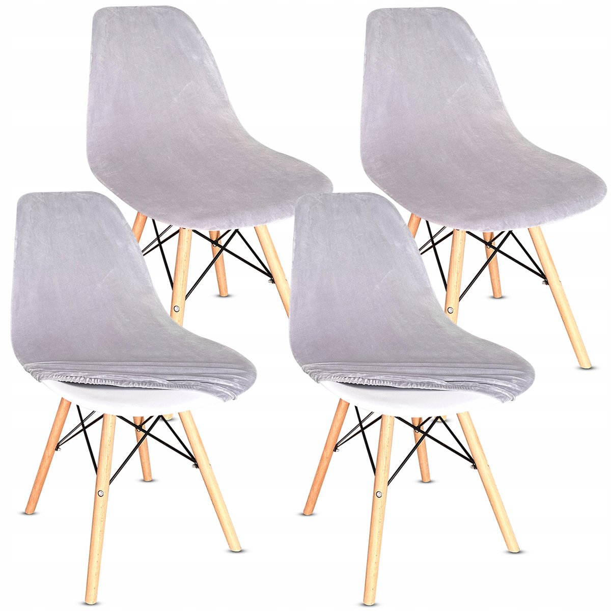 4x Scandinavische Velours Stoelhoes - Grijs