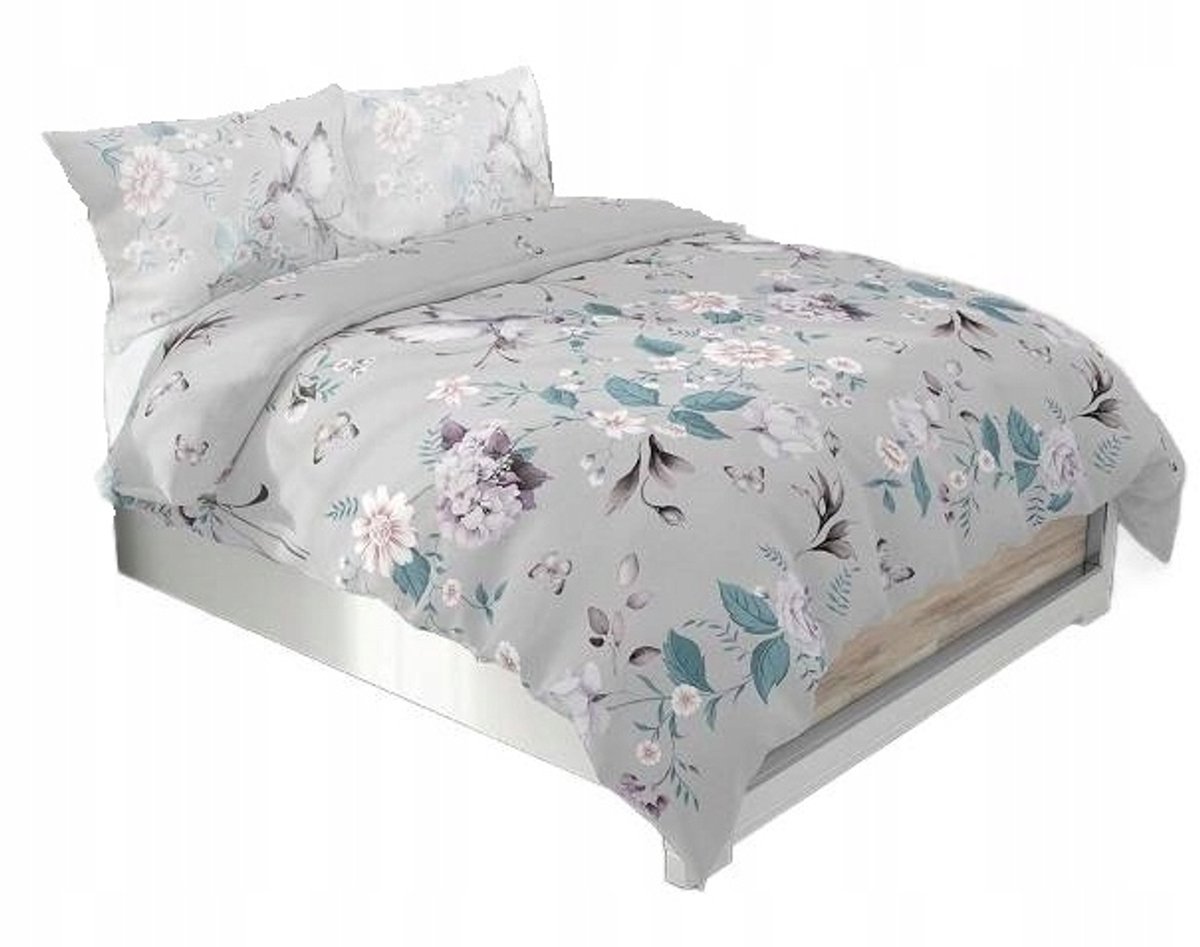 ZARATEX Katoenen Dekbedovertrek Set 160x200cm Bloemen Grijs