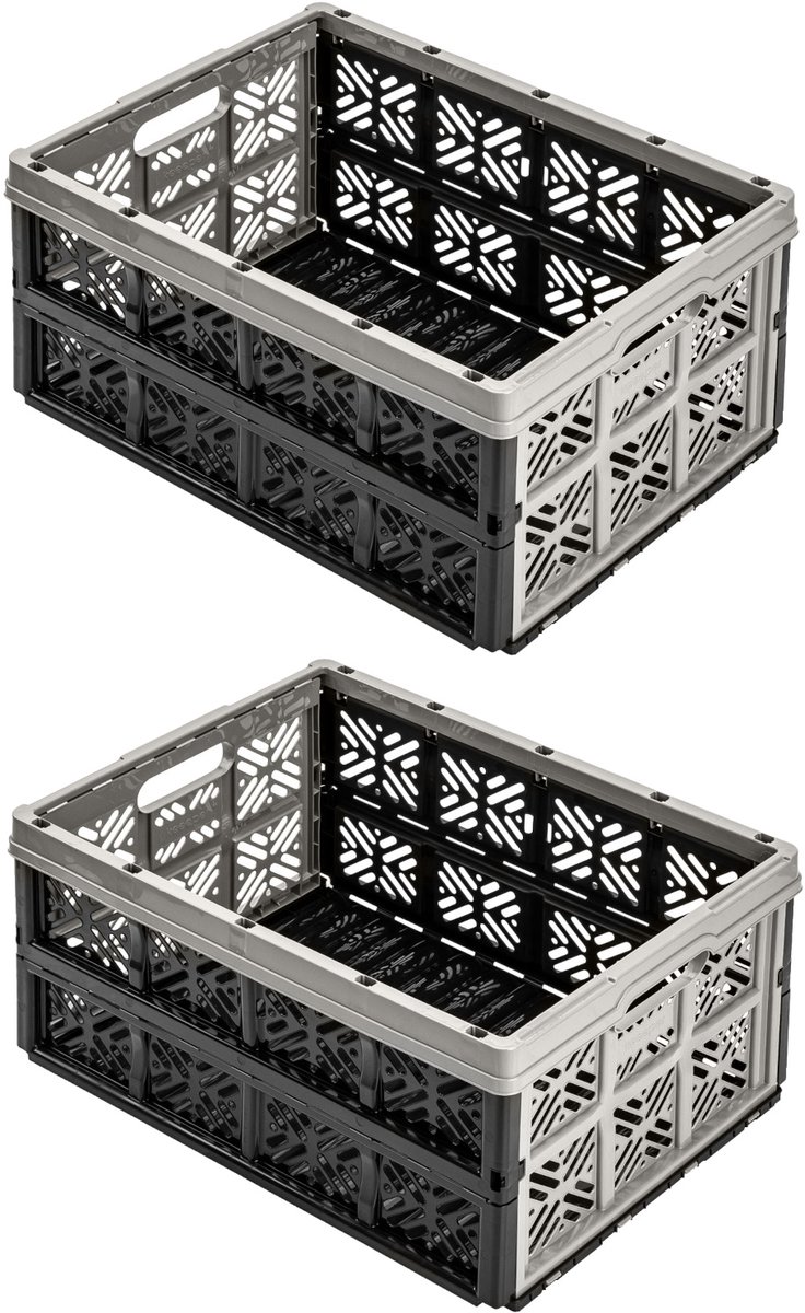 2x Opvouwbare boodschappenkrat auto 32L Grijs