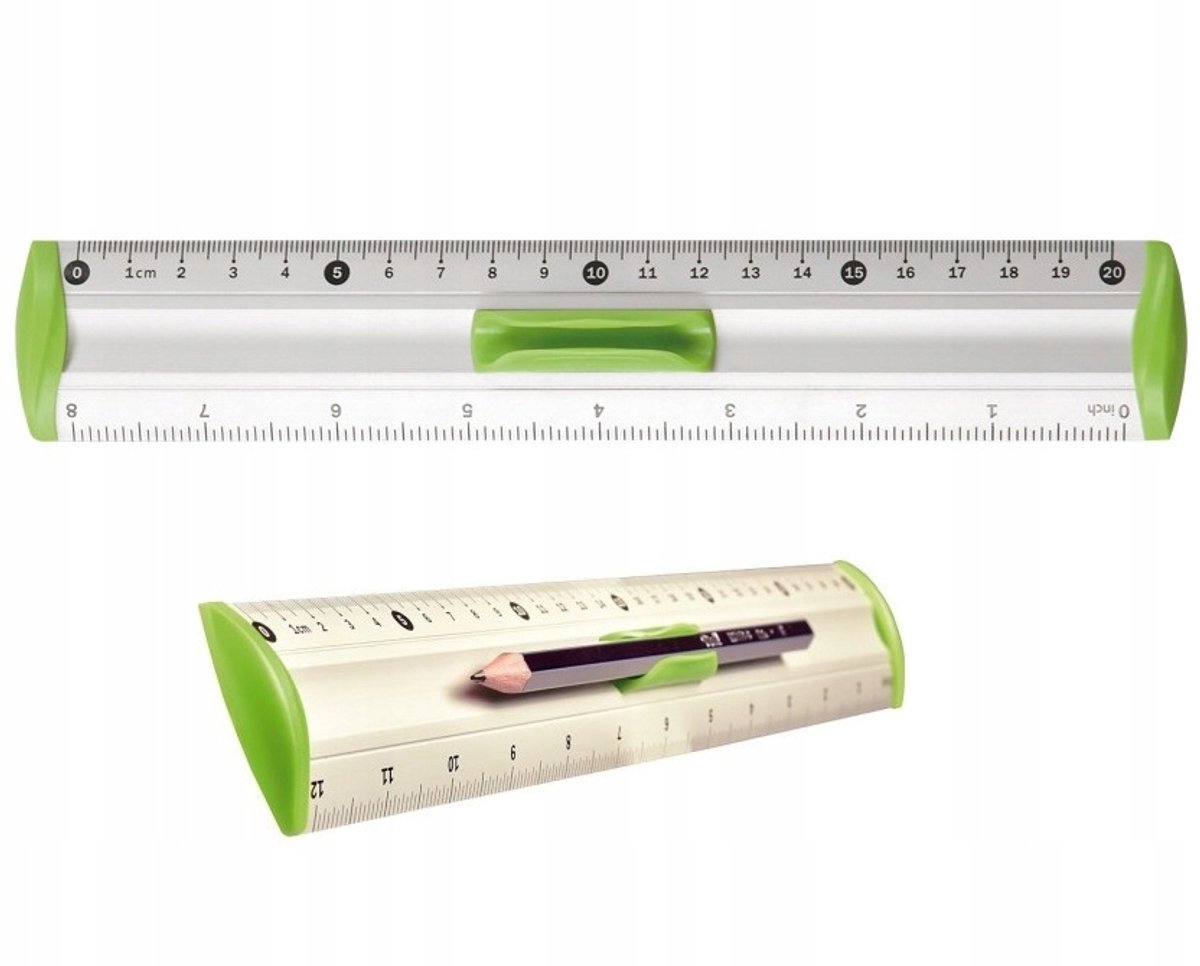 Tetis Aluminium Liniaal 20cm Groen met Potloodhouder