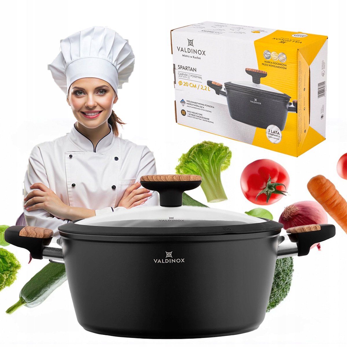 Valdinox Spartan Inductiepan met Deksel - 24cm, 3.8L, Anti-aanbak