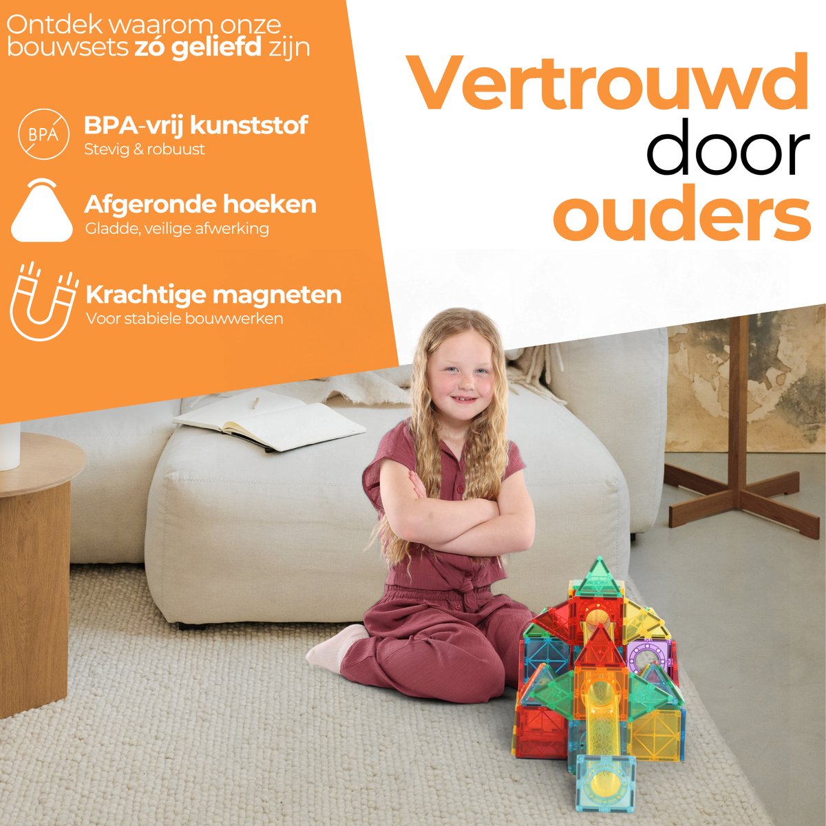 Magna Minds - Magnetic Tiles - Knikkerbaan - 102 stuks - Magnetisch Speelgoed - Constructie speelgoed - Magnetische tegels - Montessori speelgoed - Magnetic toys - Magnetische bouwstenen - Speelgoed Kinderen — afbeelding 3