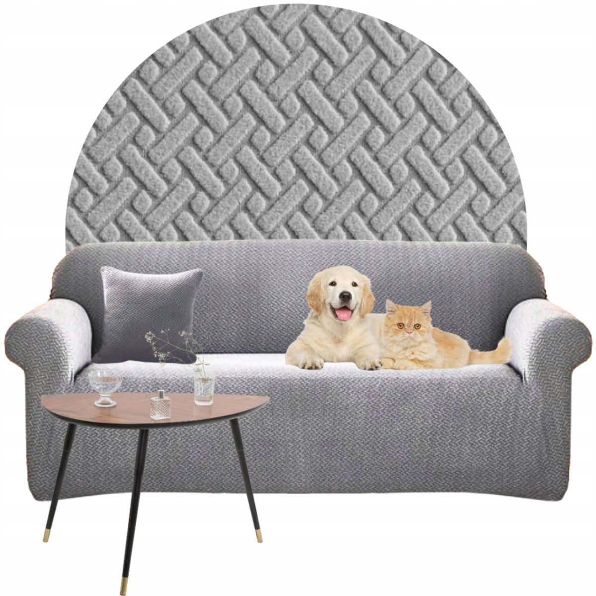 Elastische Sofahoes Jacquard Visgraat 190-230cm Lichtgrijs OEKO-TEX