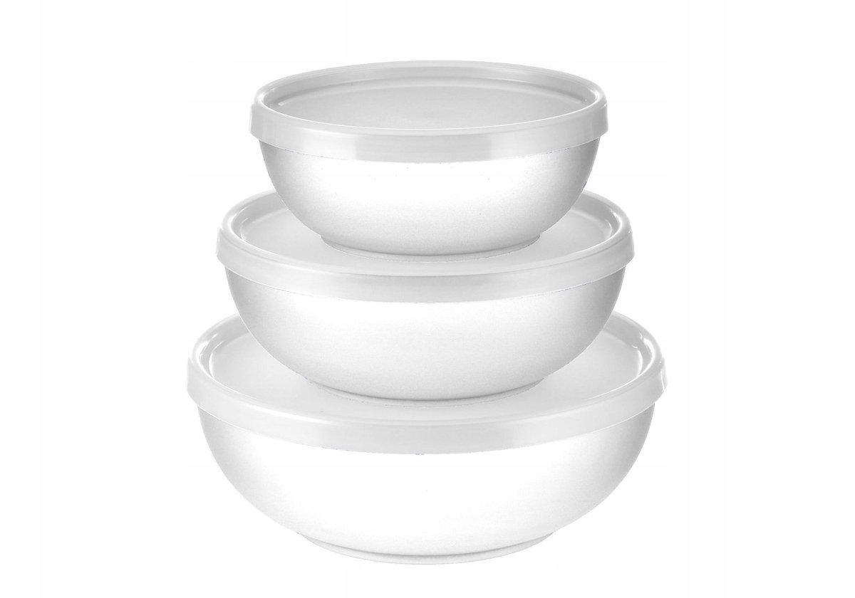 Set van 3 Witte Saladeschalen met Deksel - 16.5/14/12 cm