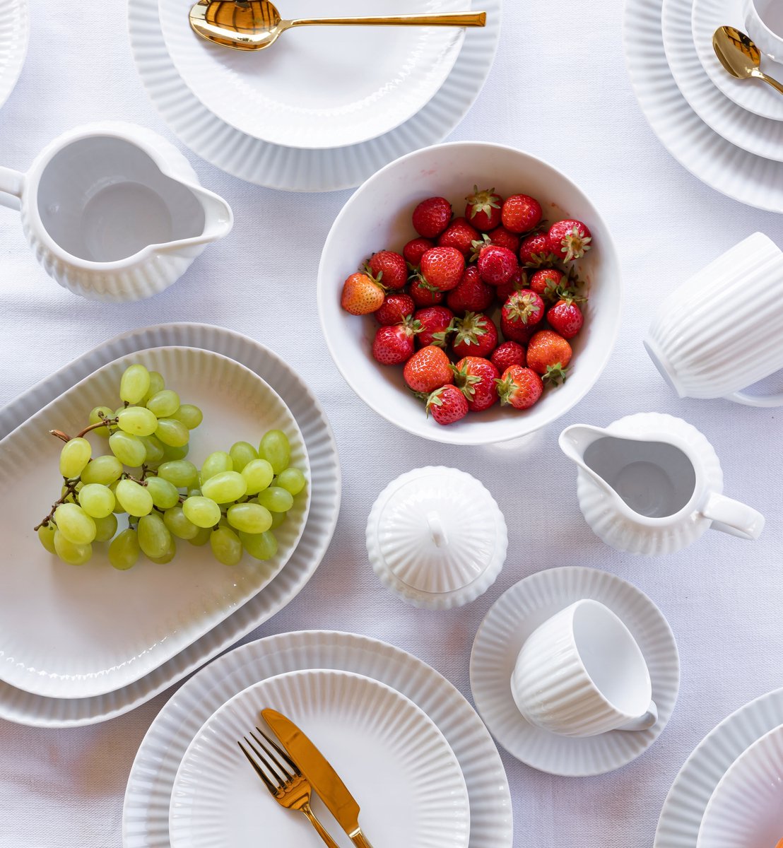 Lubiana Daisy Servies 94 Delen Wit Porselein voor 18 Personen