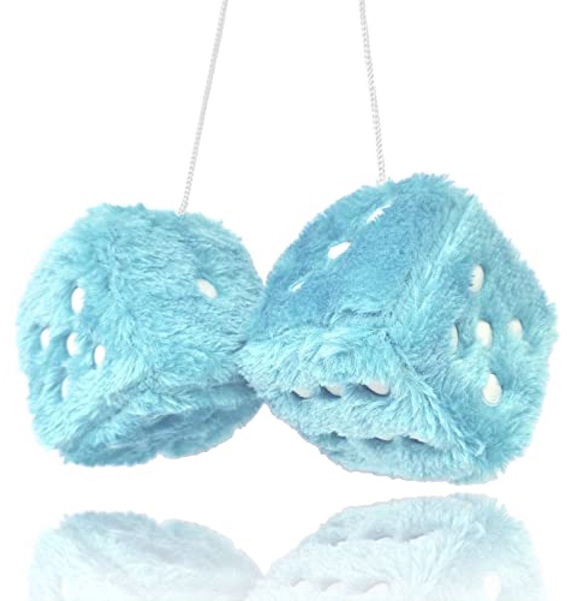 Zachte Pluche Dobbelstenen 7.5cm Lichtblauw met Witte Dots – Decoratieve Auto Ornamenten