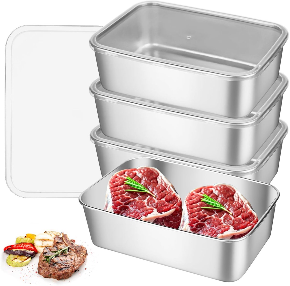 Ibenzoa® Grote roestvrijstalen voedselcontainers met luchtdichte deksel voor versheid
