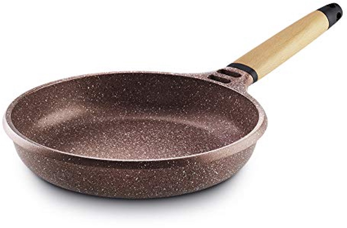 Inductie Koekenpan Terracotta met Houten Handvat - 24 cm