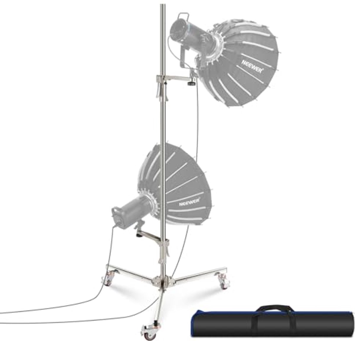 Lichtstandaard 198 cm Roestvrijstaal met Wielen en Schuifarmen voor Fotografie
