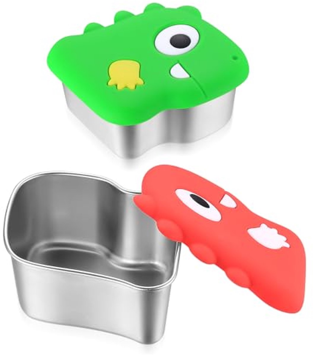 Sladressing containers 2 stuks - 260 ml roestvrijstalen snackdozen met siliconen deksel