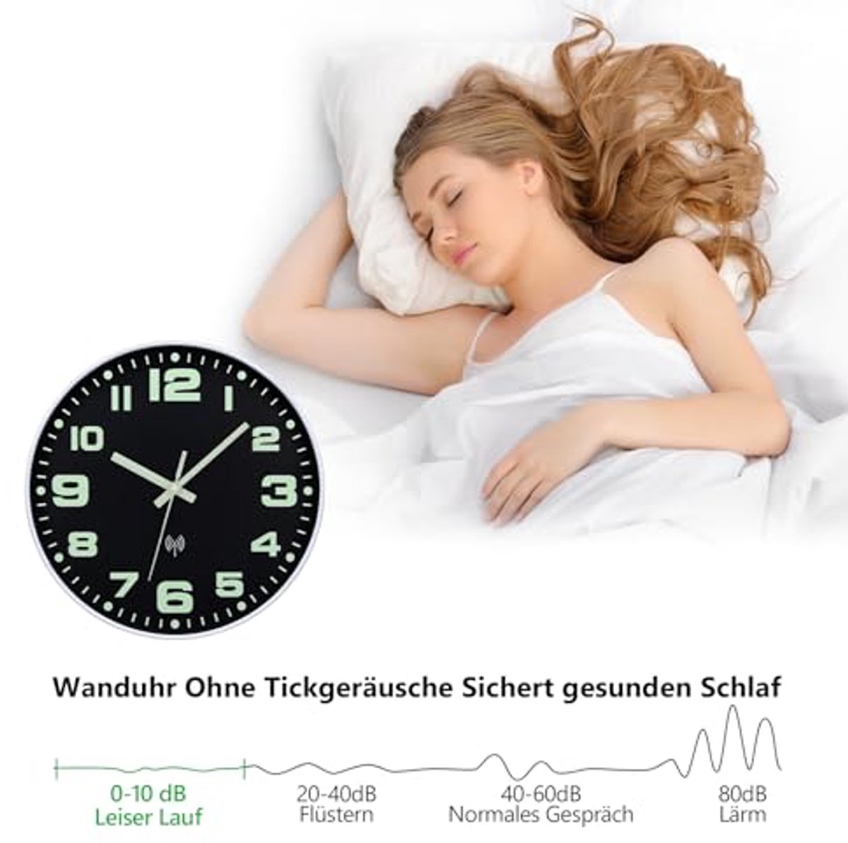 Wandklok met Radio en Nachtlampje - Stille, Batterij Aangedreven Klok voor Keuken, Woonkamer, School en Kantoor