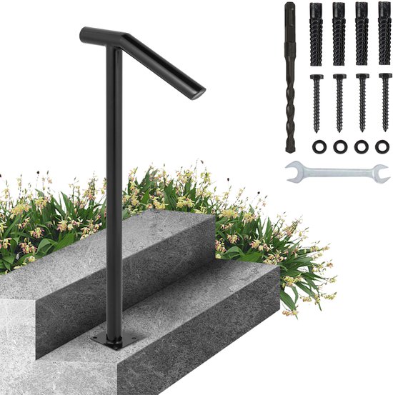 Trapleuning voor binnen, U-vorm, zwart, leuning voor buitentrappen, buitenleuning, 35-110 cm, smeedijzeren leuning, zijmontage terras (zwart b, 65 cm