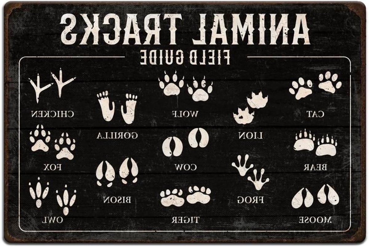 Allecto Premium - Vintage metalen bord 20 x 30 cm - Retro dierensporen - IJzer roestlook - Veldgids dierenposter - Jongens kinderkamer decor - Bos wildhout gids - Educatieve wanddecoratie