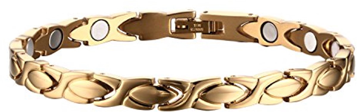 Goudkleurige magnetische ellips schakels armband voor dames van roestvrij staal - 21 cm