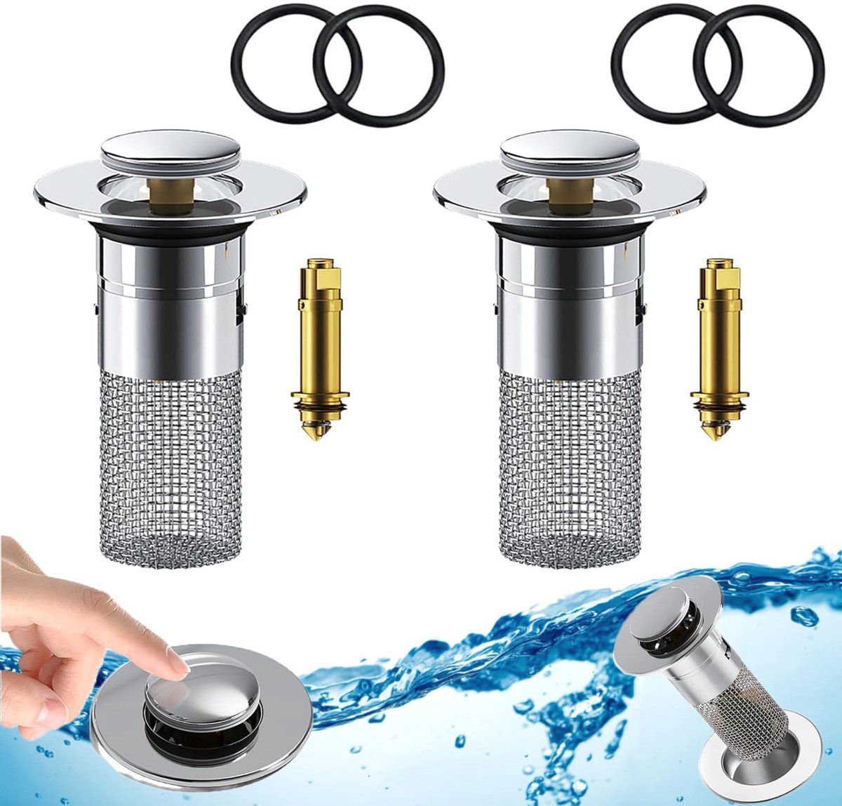 Ibenzoa® Set van 2 universele afvoerstoppen met haarzeef voor wastafel en keuken