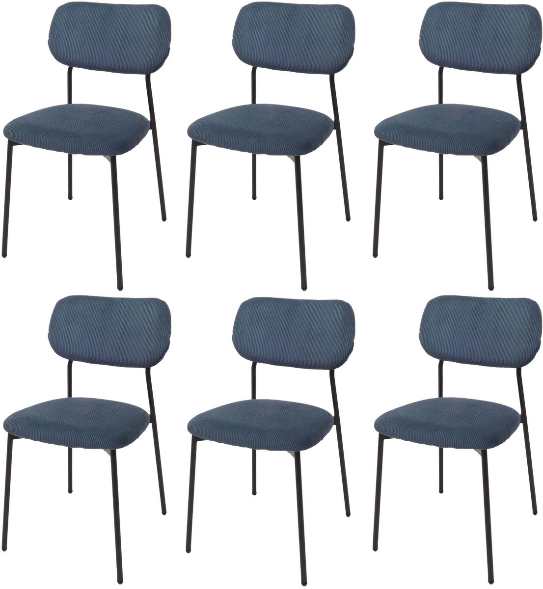 MCW Set van 6 eetkamerstoelen MCW-O26, keukenstoel gestoffeerde stoel, corduroy (330 g/m²) stof/textiel metaal ~ blauw