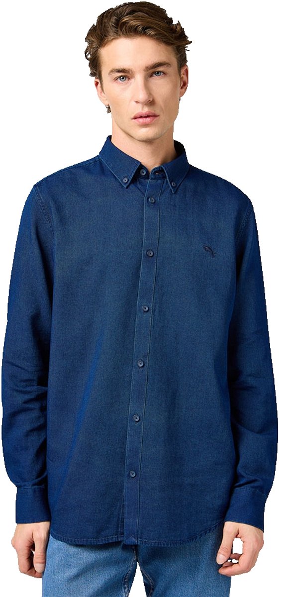 Wrangler Overhemd Met Lange Mouwen XL Man Indigo Oxford