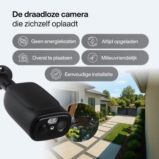 Finex Draadloze Beveiligingscamera Black Edition - Inclusief SD-kaart (64GB) - Solar Camera - Buiten camera met zonnepaneel - Bewakingscamera voor buiten - Beveiligingscamera buiten - 2K Ultra HD - Met wifi en app van Merkloos — afbeelding 4