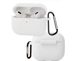 Hoes - Geschikt voor Apple Airpods Pro 3 - Siliconen Hoesje met Clip - Silicone Case Cover - Wit