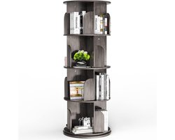 Rotating Bookshelf 4 Layers Bookshelf Wood Open Bookcase Rotatable Bookshelf with 4 Levels Rotating Book Organizer Books Storage Shelf for Study Room Bedroom Living Room Office Grey-Black