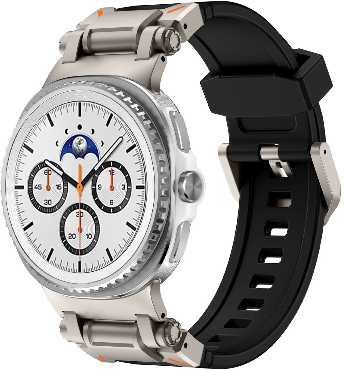 Strap-it 'Explorer' sportbandje TPU geschikt voor Samsung Galaxy Watch 9 (40/44mm) / Watch 8 (40/44mm) / 8 Classic (46mm) – Zwart met Titanium connectors
