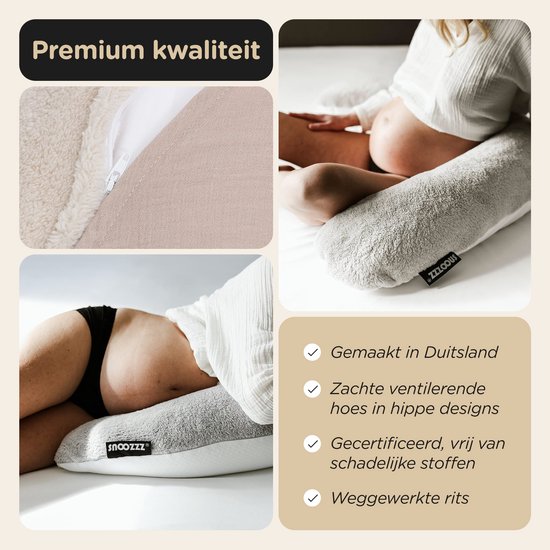 Snoozzz Voedingskussen Premium Kwaliteit - 185 cm - Microparel Vulling - Luxe Draagtas - Wasbare Hoes - Bouclé Bliss van Merkloos — afbeelding 2