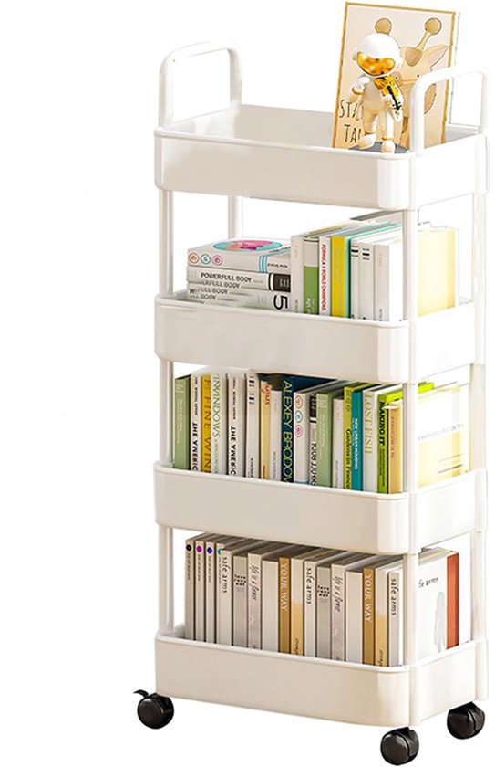 Chariot de rangement à roulettes, chariot de transport/chariot de rangement pratique, boîtes de rangement portables pour l'organisation du ménage, blanc, 4 couches
