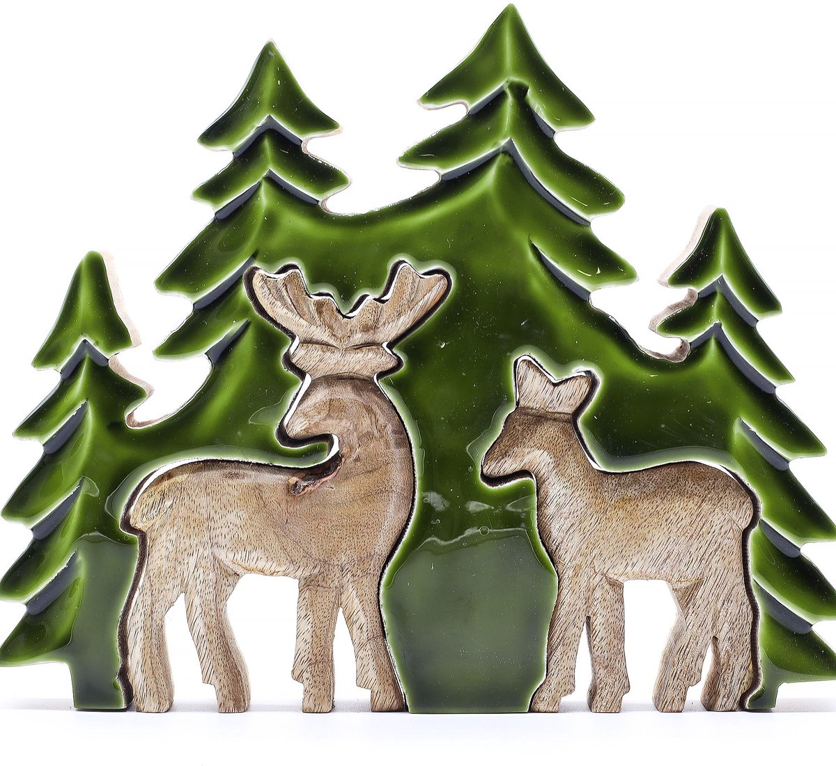 Verdwaald in het bos - Twee herten in het bos 3D Houten Decoratie - 18x23cm - Decoratie Herfst - Winter - Kerst