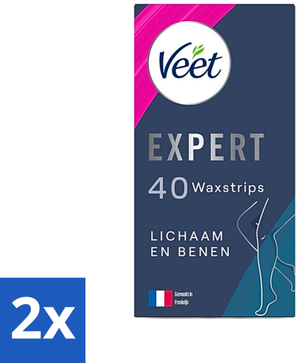 2 x Veet Expert - Ontharingsstrips - Lichaam & Benen - Gevoelige Huid - 40 strips - Veet Ontharingsstrips - Ontharing Benen - Ontharing Lichaam - Gevoelige Huid - Ontharingsstrips Amandelolie