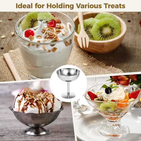 IJsschaal, 200 ml, ijskom, dessertbekers van roestvrij staal, yoghurtcrème, dessertkommen, champagneglas voor fruitpudding, snoep (hoog x 4