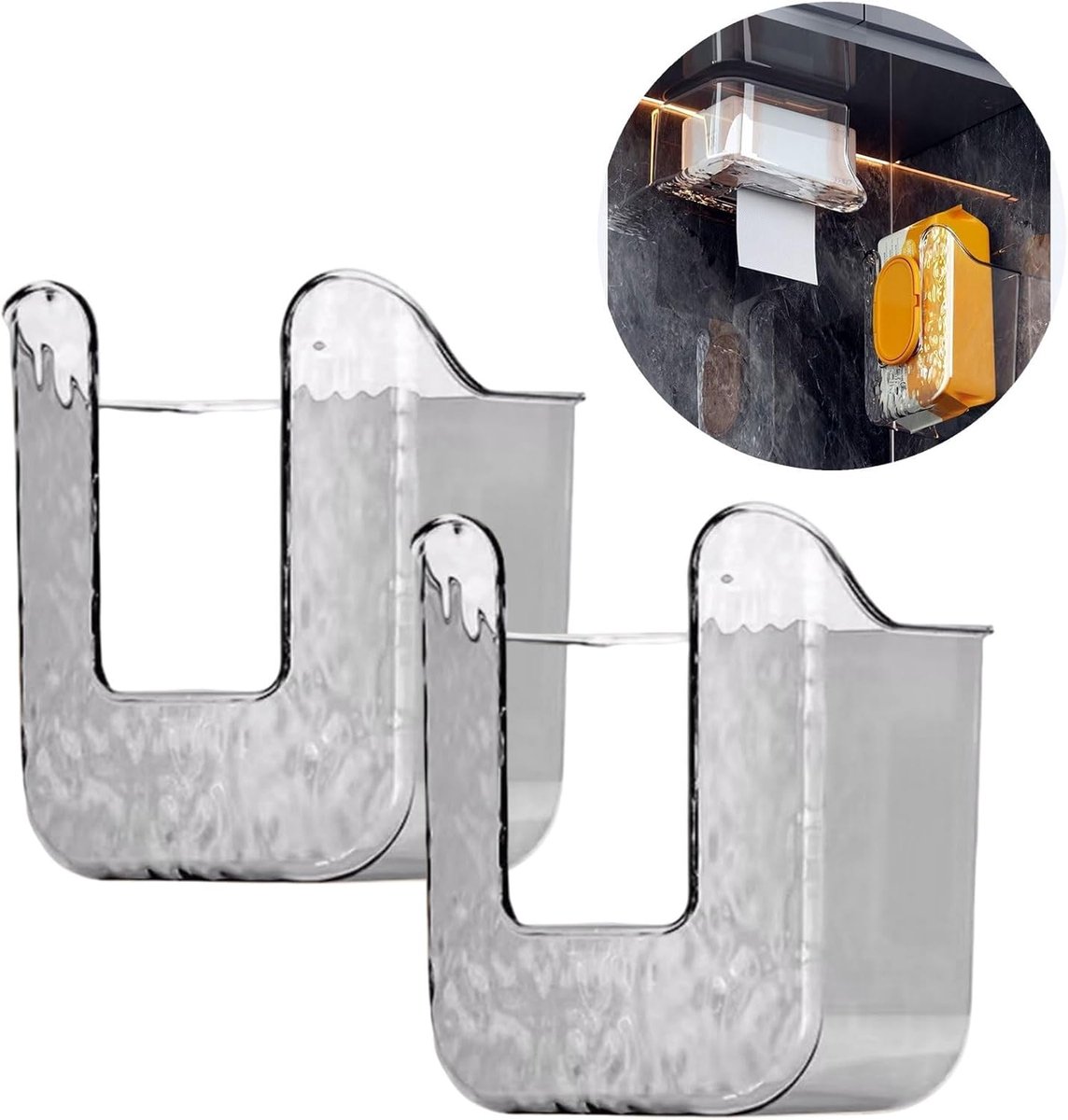 Image of 2 stuks Vochtig Toiletpapier Houder - Dispenser voor nat toiletpapier zonder gaatjes - Opbergdoos voor vochtige doekjes - Wanddispenser voor tissues - Zelfklevende dispenser voor babydoekjes - Tissuedispenser Geschikt voor badkamers - grijs