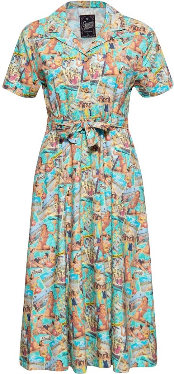 Queen Kerosin 50's Vacation Jurk Hemels Blauw