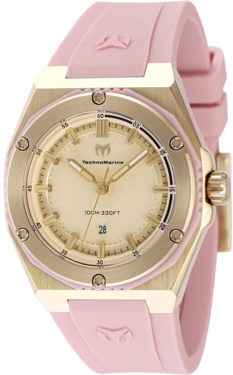 TechnoMarine CORAL - Legacy TM-416082 Dames Horloge - Waterdicht - Analoog - Quartz Uurwerk - Roestvrij Staal met gouden Wijzerplaat - 36mm
