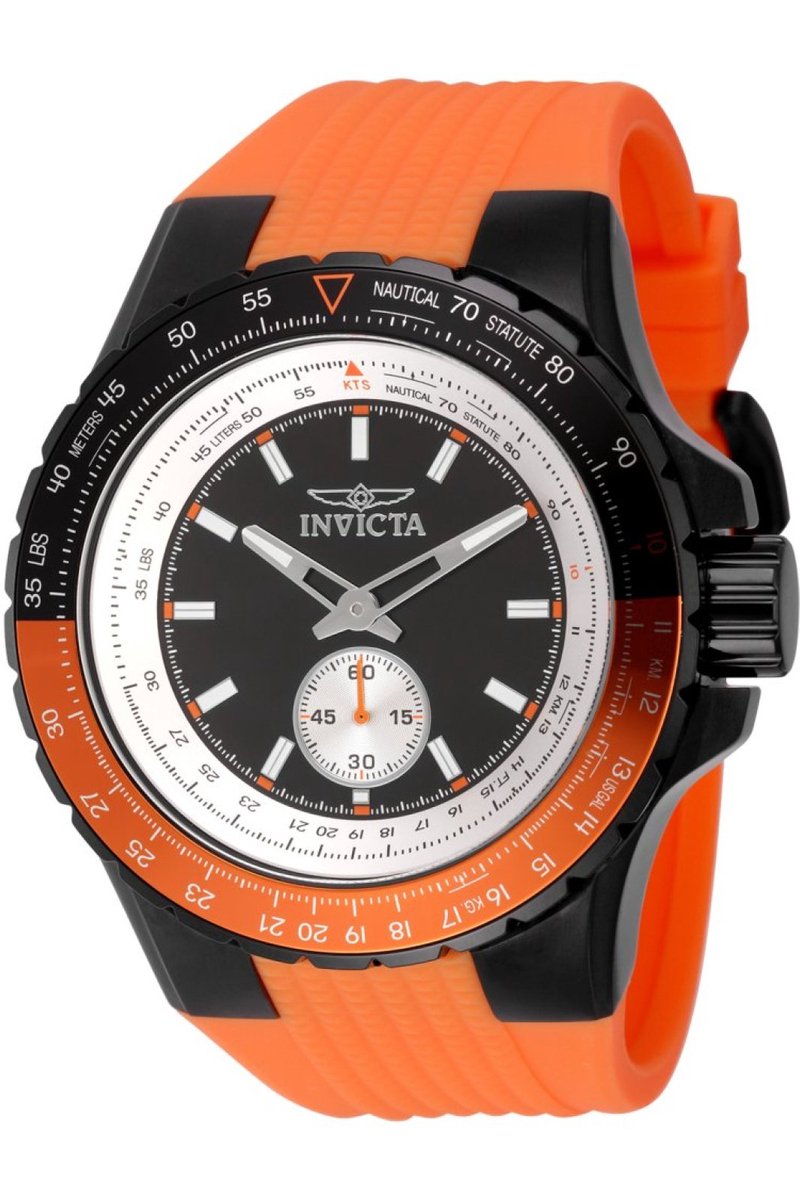 Invicta Aviator 49303 Heren Horloge - Waterdicht - Analoog - Quartz Uurwerk - Roestvrij Staal met zwarte Wijzerplaat - 50mm