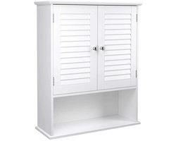 Wandkast Hangende Badkamerkast met Dubbele Deuren en Vak, Badkameropbergmeubel met Verstelbare Planken en Open Vak, Grote Capaciteit en Veelzijdige Opslag, Stevige Houten Constructie, 60 x 20 x 70 cm, Wit