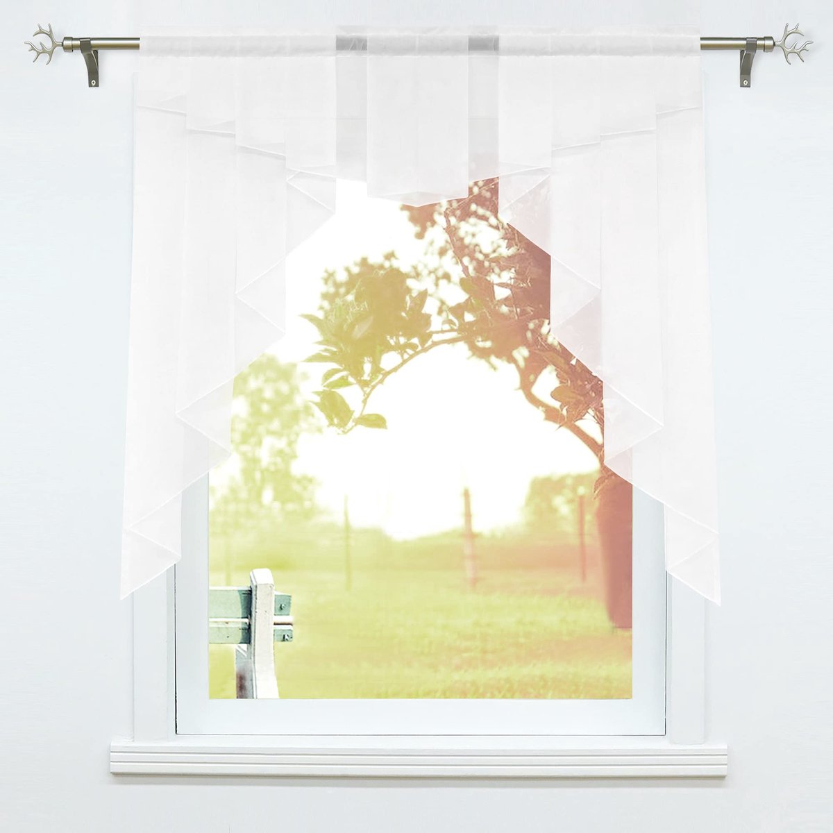 Azomor® Transparant voile keukenraamgordijn met plooiband voor lichtinval