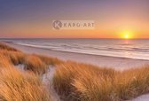 Schilderij - Duinen en strand bij zonsondergang op Texel , Multikleur ,2 maten , Premium print