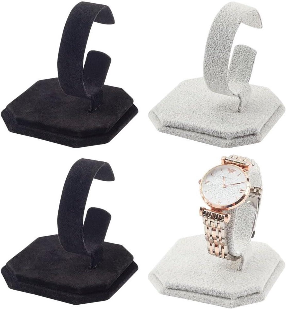 Allecto plus - Fluwelen Horloge Houder 4-delige Set in 2 Kleuren - Armband Organizer voor Trade Show - Horloge Display Stand
