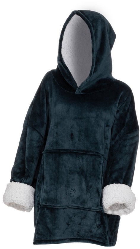 Hoodie Plaid – Blauw – Fleece hoodie deken met mouwen – Oversized knuffeltrui voor heren en dames