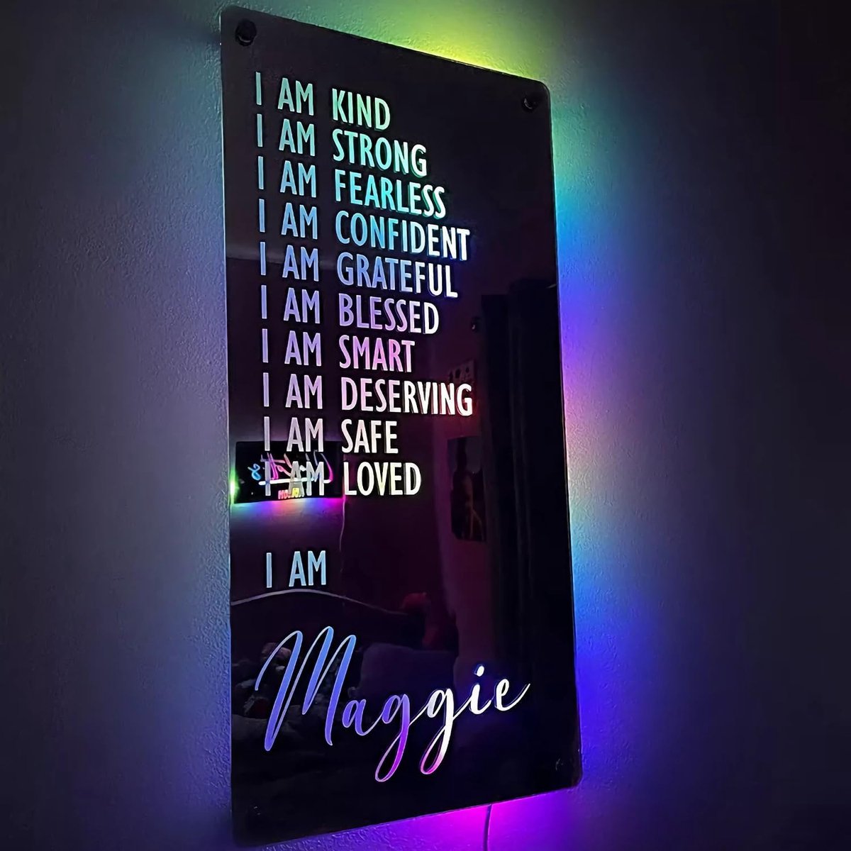 Gepersonaliseerde LED Naam Spiegel met Afstandsbediening - 12 Kleurkeuzes voor Slaapkamer en Woonkamer Decoratie