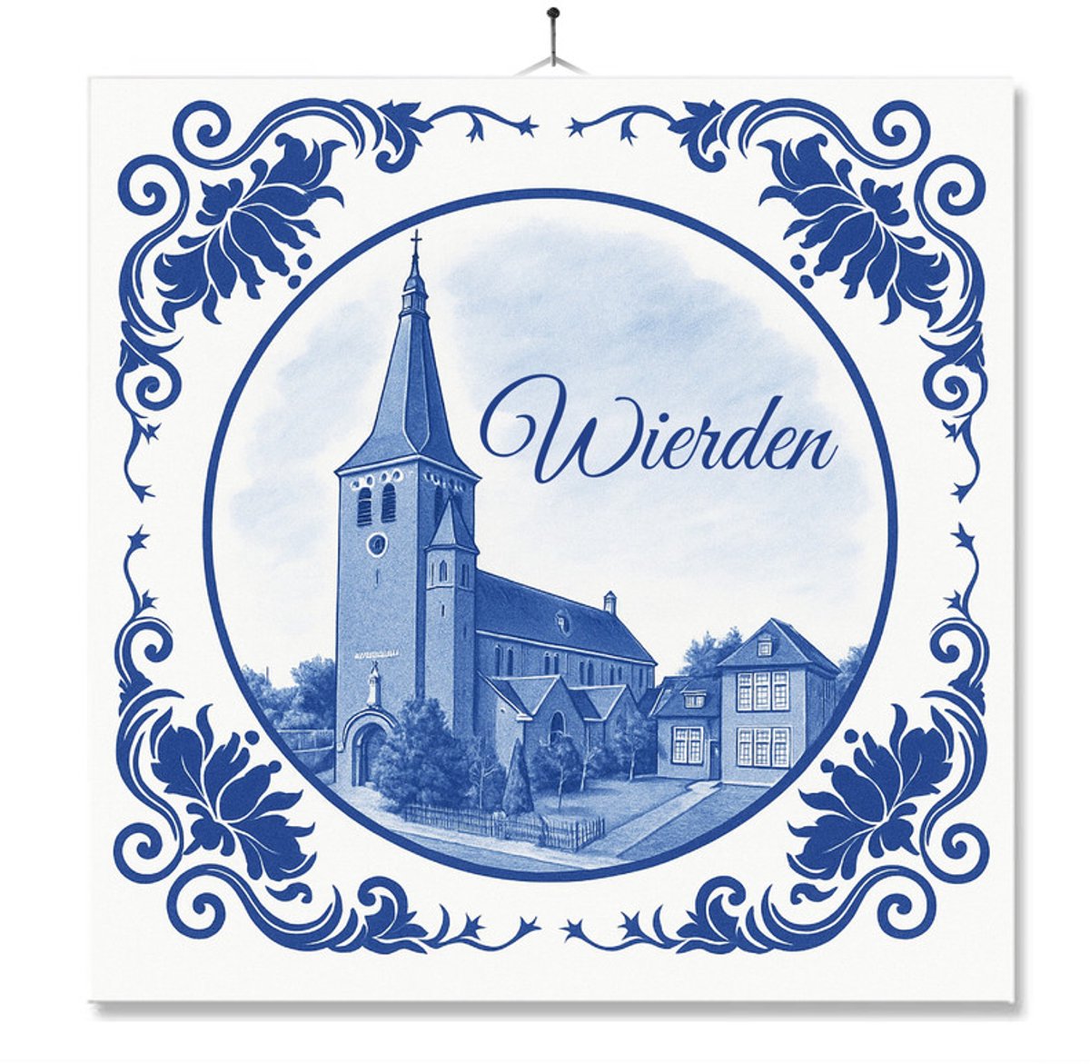 Tegel Met Opdruk | Wierden | Delft Blauw | Cadeau | Inclusief Geschenkdoos | Standaard | Ophangsysteem