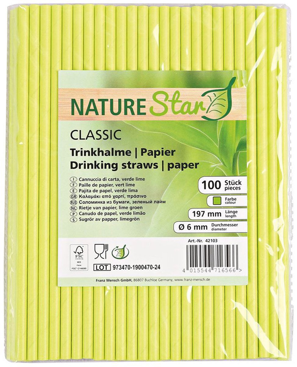 NATURE Star papieren drinkrietje Classic, 197 mm, limoengroen