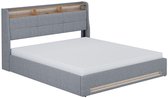 Lit rembourré Vitalispa Christin – 180x200 avec LED, port USB et matelas Grijs/chêne