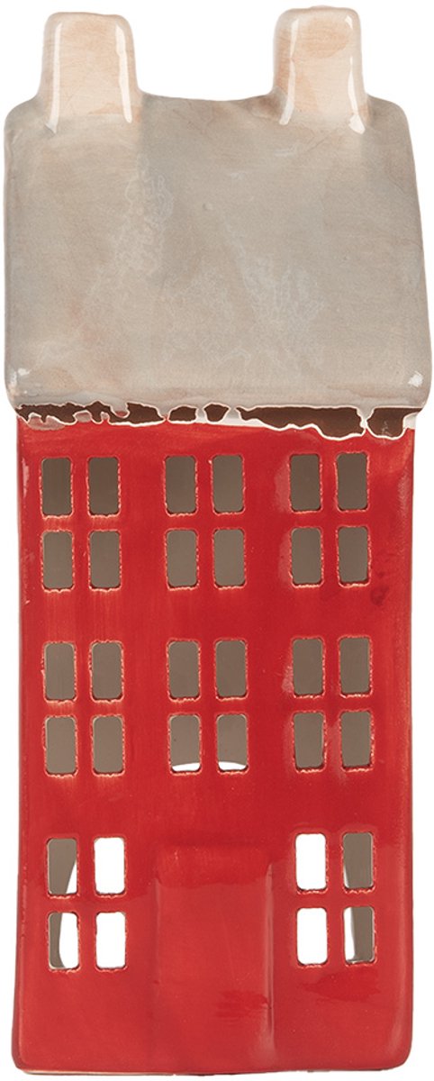 Clayre & Eef Waxinelichthouder Huis 7x7x18 cm Rood Keramiek